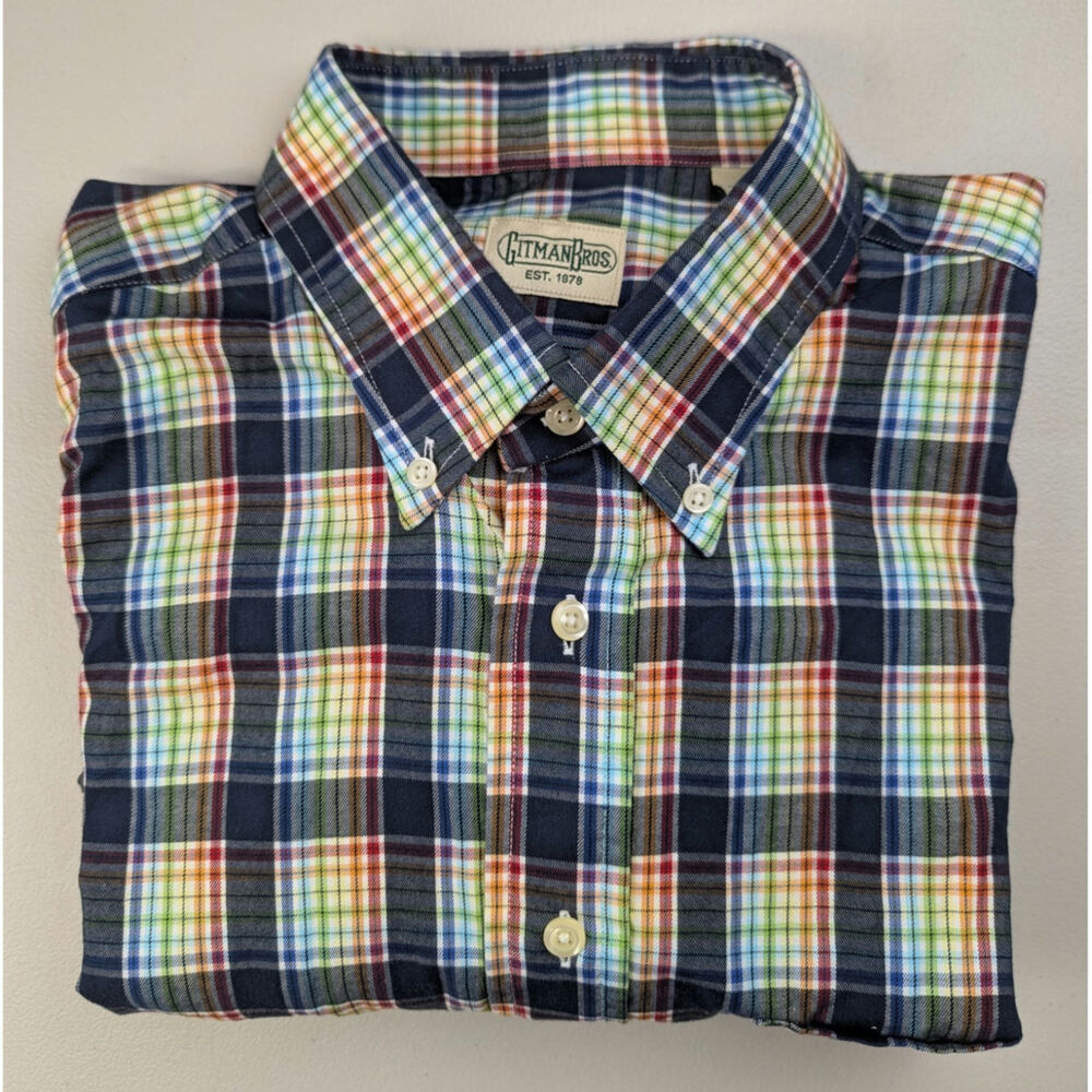 Gitman Bros Rainbow Plaid Button Down Shirt Colorful Office Classic Cotton Large